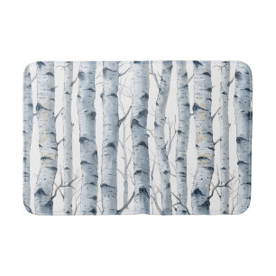 Birch tree grey white pattern bath mat
