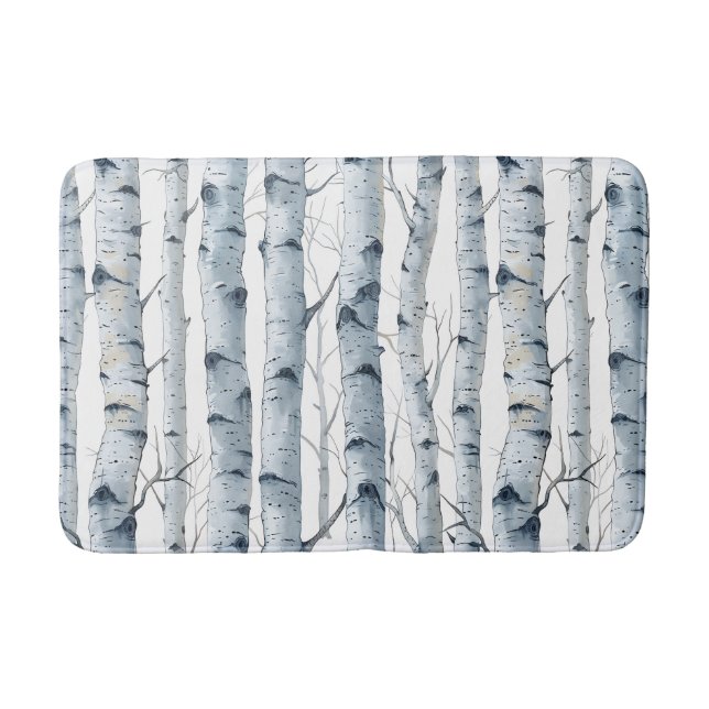Birch tree grey white pattern bath mat (Front)