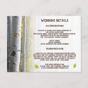 Birch tree heart initials rustic wedding details invitation postcard