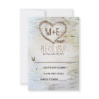 Birch tree heart initials rustic wedding RSVP card