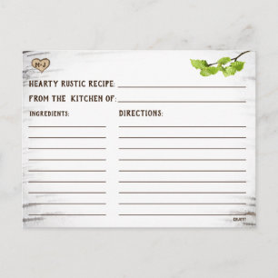 Birch tree heart rustic bridal shower recipe card