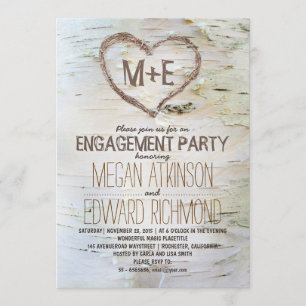 Birch tree heart rustic engagement party invites