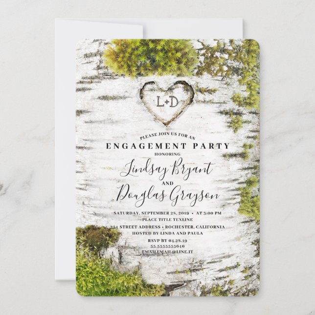 Birch Tree Heart Rustic Fall Engagement Party Invitation (Front)