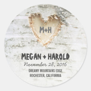Birch Tree Heart Rustic Wedding Classic Round Sticker