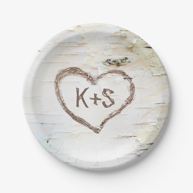 Birch Tree Heart Rustic Wedding Paper Plate (Front)