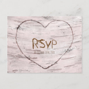 Birch Tree & Heart Rustic Wedding RSVP Invitation Postcard