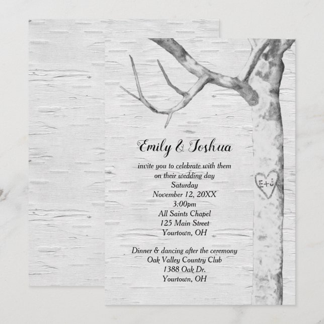 Birch Tree Heart Wedding  Invitation (Front/Back)