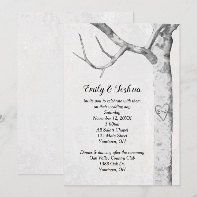 Birch Tree Heart Wedding  Invitation (Front/Back)