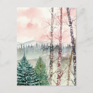 birch tree landscape painting postcard