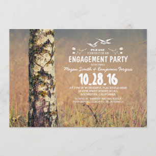 Birch tree & love heart rustic engagement party invitation