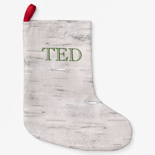 Birch Tree Natural Christmas NAME Rustic Holiday Small Christmas Stocking
