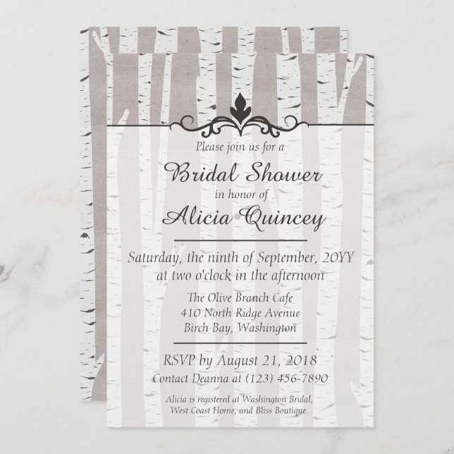 Birch Tree Rustic Nature Bridal Shower Invitation (Front/Back)