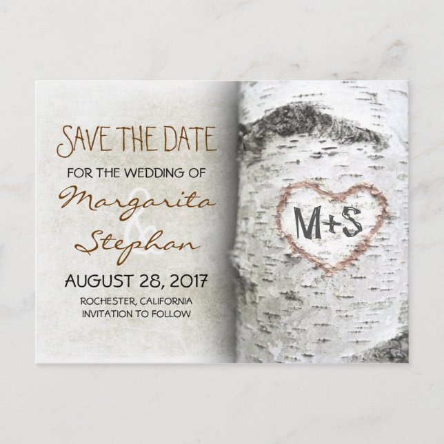birch tree save the date postcards (Front)