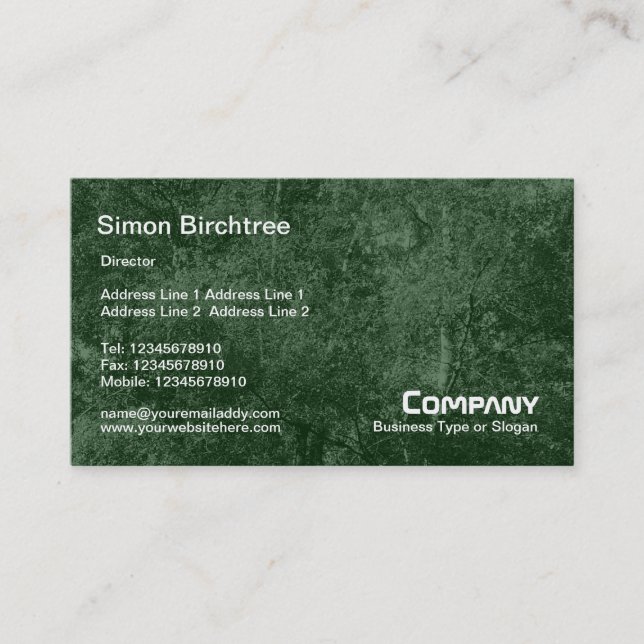 Birch Tree Texture - Dark Green Business Card (Front)