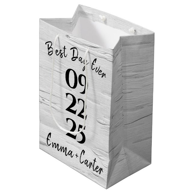 Birch Tree Wedding Date  Medium Gift Bag (Front Angled)