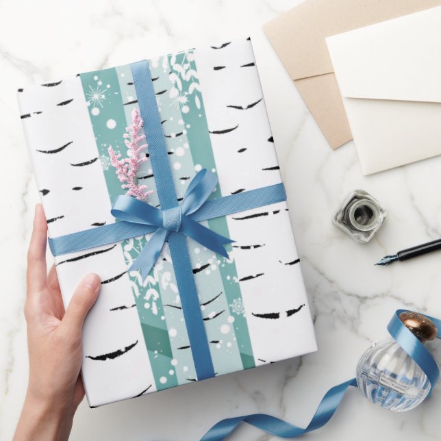 Birch Tree White Bark on Blue Winter Wrapping Paper (Gifting)