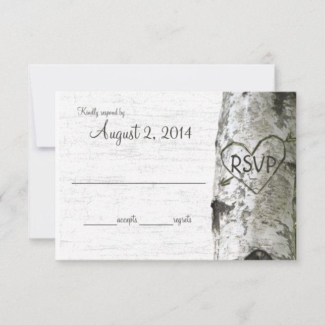 Birch Tree with Carved Heart RSVP Card (Front)