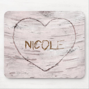 Birch Tree Wood & Carved Heart Rustic Country Mouse Mat