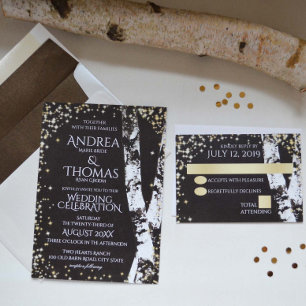 Birch Trees and Sparkle Wedding Invitation