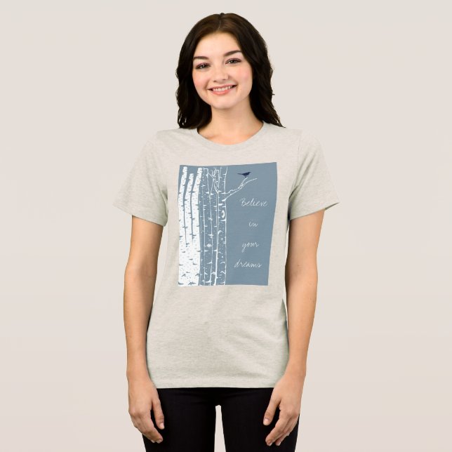 Birch Trees Bird Tri-Blend Shirt (Front Full)