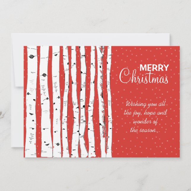 Birch Trees & Birds Merry Christmas Holiday Card (Front)
