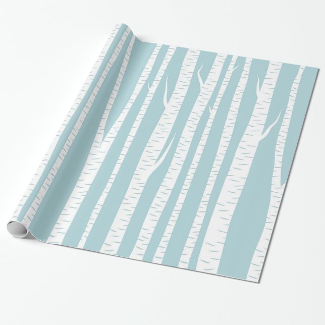 Birch Trees Blue Wrapping Paper (Unrolled)