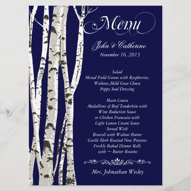 Birch Trees Custom Wedding Menu (Front)