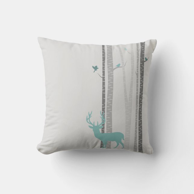 Birch Trees Deer Inspirational quote Cushion (Front)