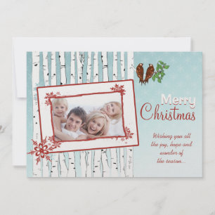 Birch Trees & Flying Birds Red Merry Christmas Holiday Card