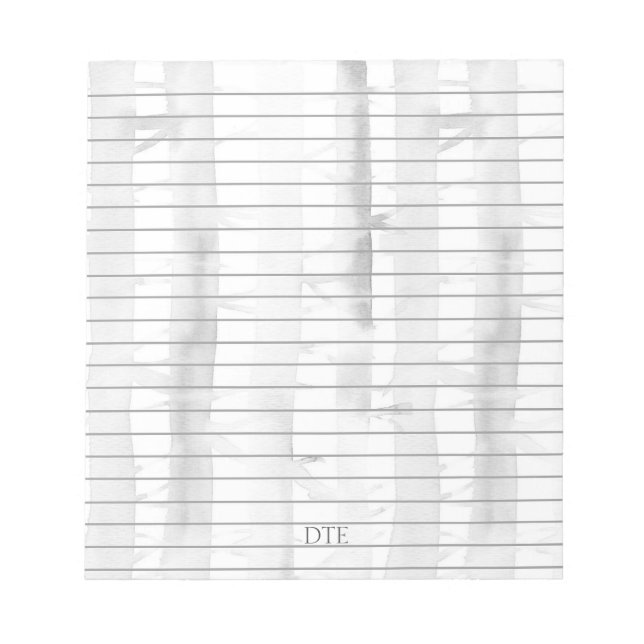 Birch Trees Grey Lined Monogram Personalised  Notepad (Front)