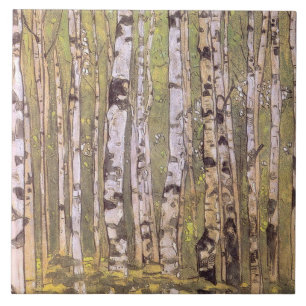 Birch Trees in a Woodland Forest (Roerich) Tile
