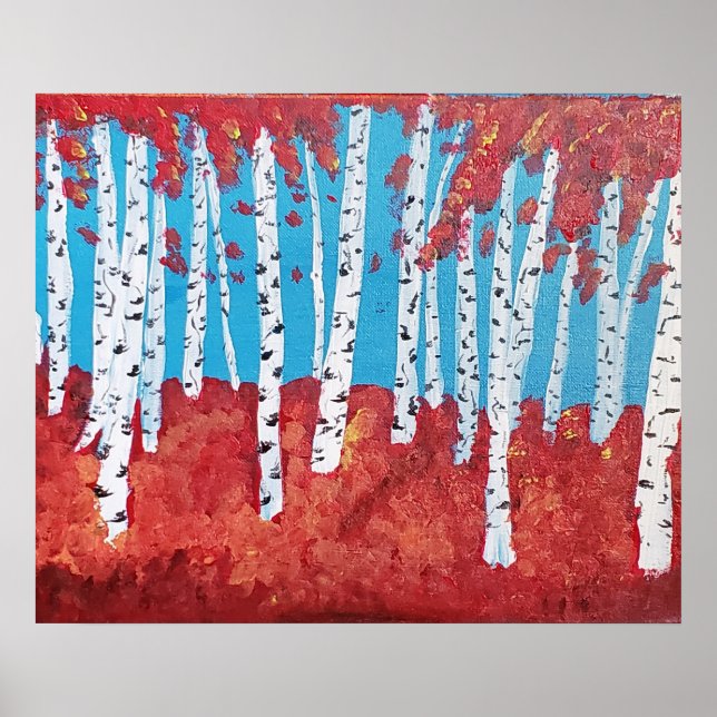 Birch Trees in Fall Acrylic Painting Print (Front)