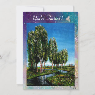 BIRCH TREES IN TUSCANY, blue green sparkles Invitation