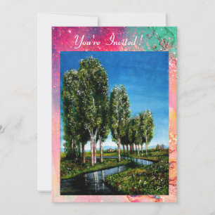 BIRCH TREES IN TUSCANY,green pink gold sparkles Invitation
