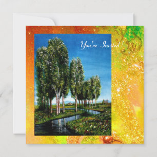 BIRCH TREES IN TUSCANY,yellow green gold sparkles Invitation