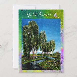 BIRCH TREES IN TUSCANY,yellow green purple sparkle Invitation
