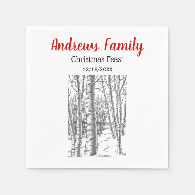 Birch Trees In Winter Christmas Xmas Napkin (Front)