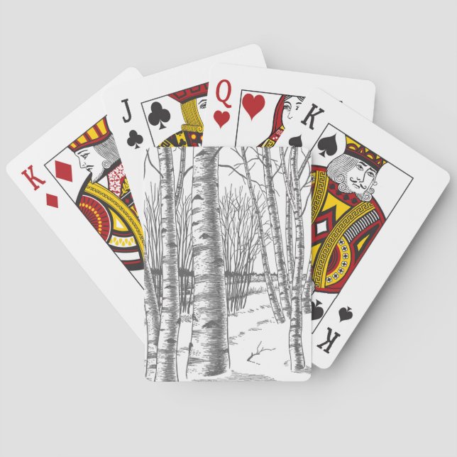 Birch Trees In Winter Christmas Xmas Playing Cards (Back)