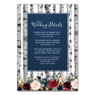 Birch Trees Navy Burgundy Wedding Insert Cards