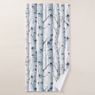 Birch trees pattern grey white bath towel