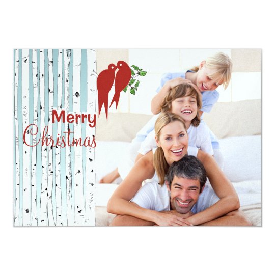 Birch Trees Red Love Birds Merry Christmas Card