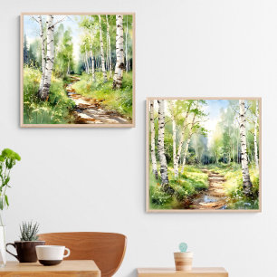 Birch Trees Set Of 2 Watercolor Prints Wall Art