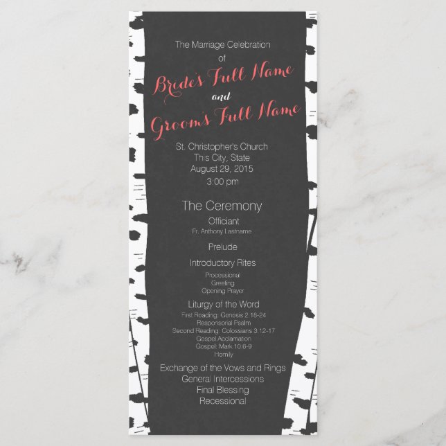 Birch Trees Slate Grey Wedding Program Programme (Front)