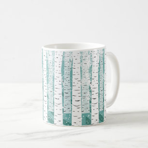 Birch trees snowflakes winter woodland striped coffee mug
