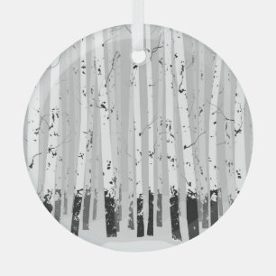 Birch Trees Vintage Horizontal Background Glass Tree Decoration