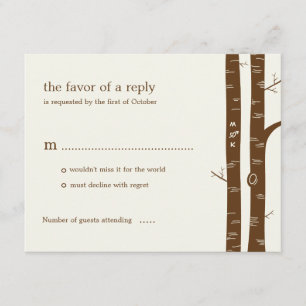 Birch Trees Wedding RSVP Card - Almond