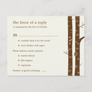 Birch Trees Wedding RSVP Card with entrée - Almond