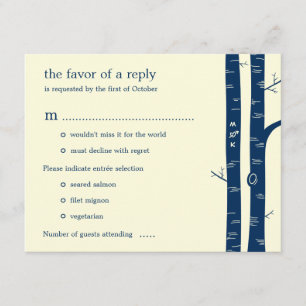 Birch Trees Wedding RSVP Card with entrée - Navy