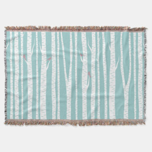Birch Trees with Birds Throw Blanket
