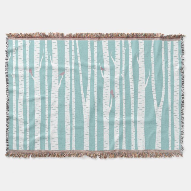 Birch Trees with Birds Throw Blanket (Front)